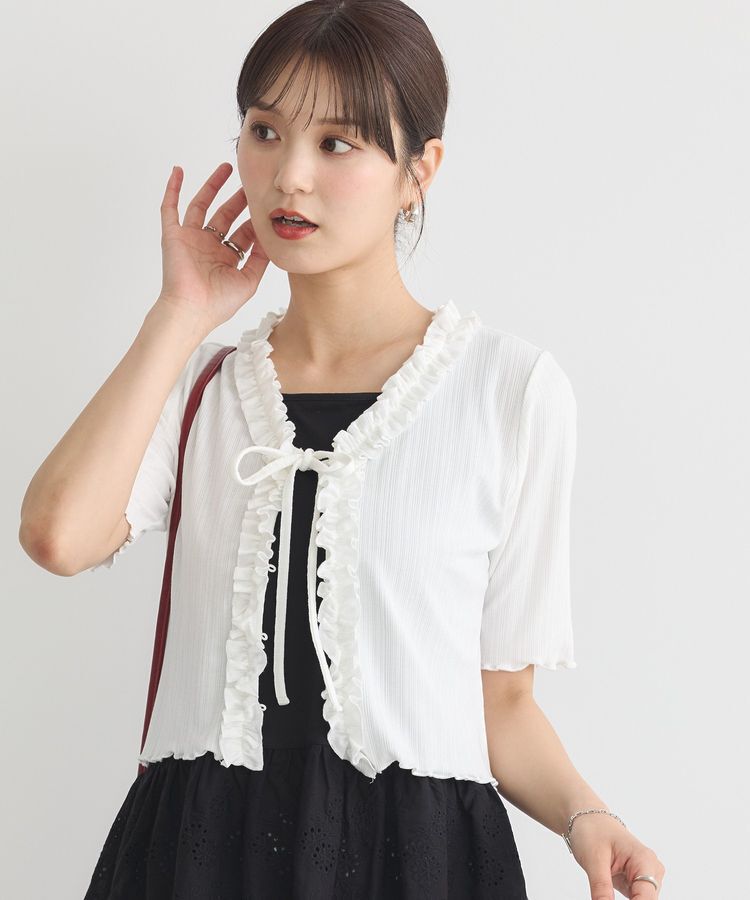 earth music&ecology「フリルカットリブカーディガン」|Tシャツ・カットソー|