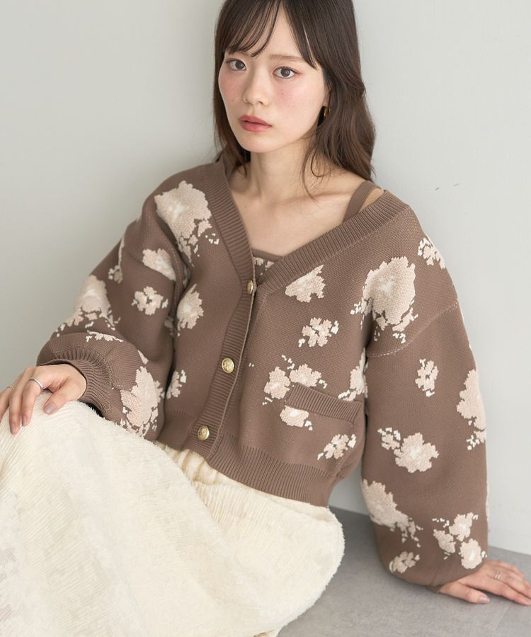 earth music&ecology「SET2点フラワージャガードカーデ+ビスチェ」|カーディガン|