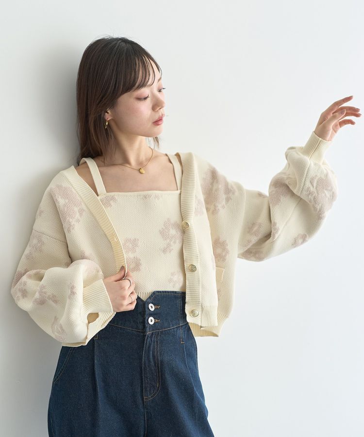 earth music&ecology「SET2点フラワージャガードカーデ+ビスチェ」|カーディガン|