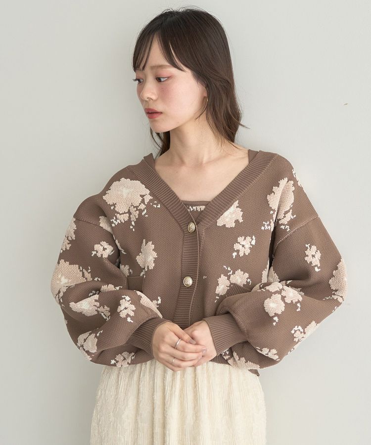 earth music&ecology「SET2点フラワージャガードカーデ+ビスチェ」|カーディガン|