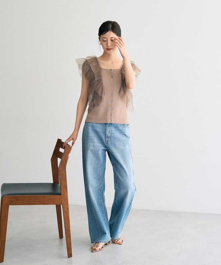 YECCA VECCA「チュールラッフルノースリーブカーディガン」|カーディガン|