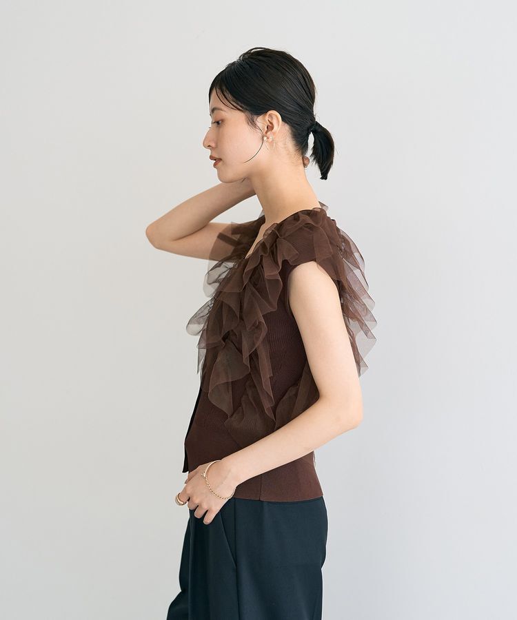 YECCA VECCA「チュールラッフルノースリーブカーディガン」|カーディガン|