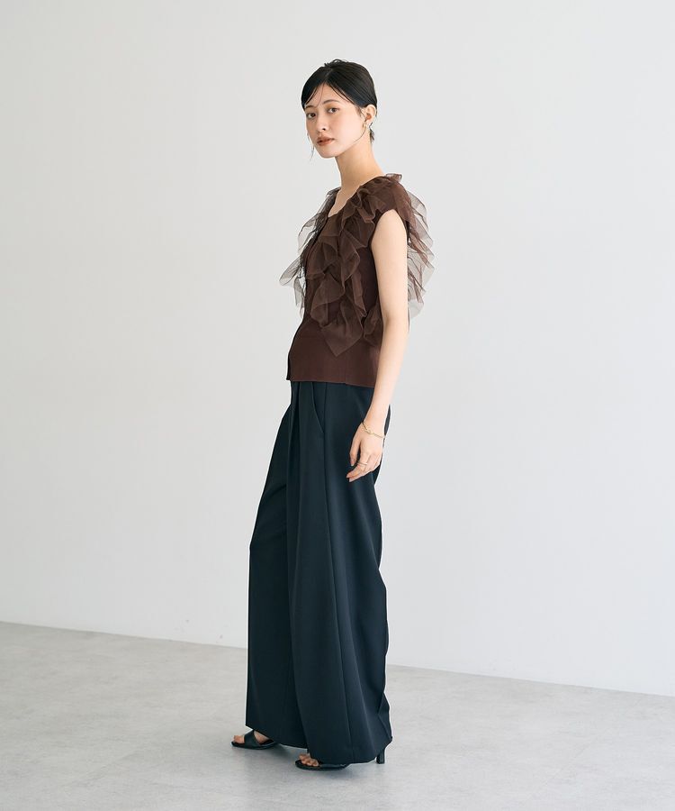 YECCA VECCA「チュールラッフルノースリーブカーディガン」|カーディガン|