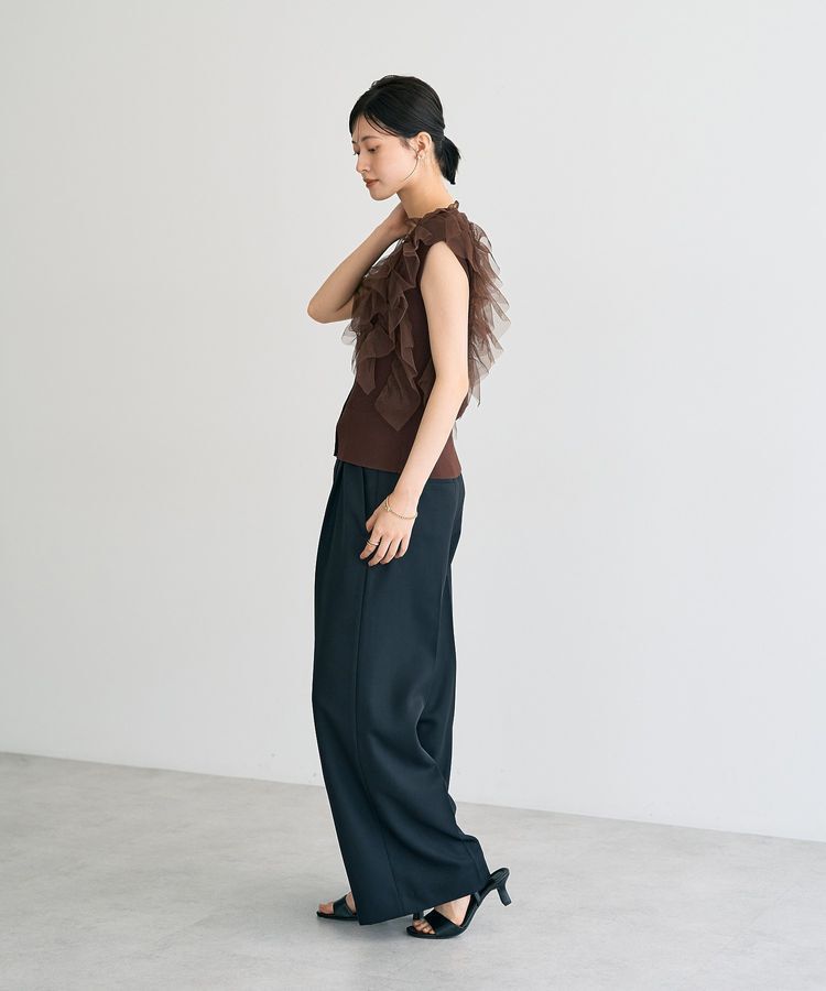 YECCA VECCA「チュールラッフルノースリーブカーディガン」|カーディガン|