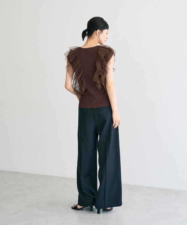 YECCA VECCA「チュールラッフルノースリーブカーディガン」|カーディガン|