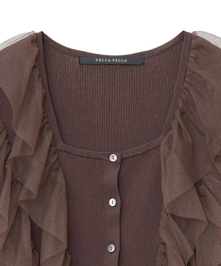 YECCA VECCA「チュールラッフルノースリーブカーディガン」|カーディガン|
