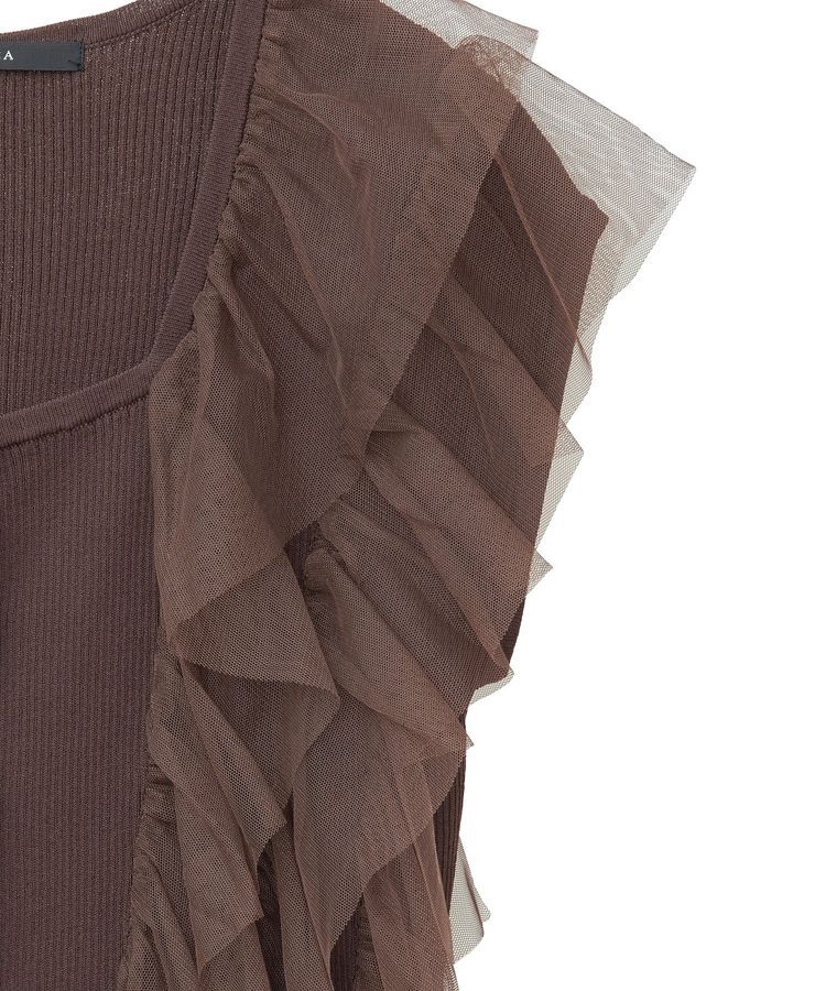 YECCA VECCA「チュールラッフルノースリーブカーディガン」|カーディガン|