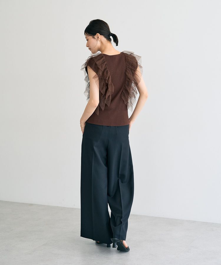 YECCA VECCA「チュールラッフルノースリーブカーディガン」|カーディガン|