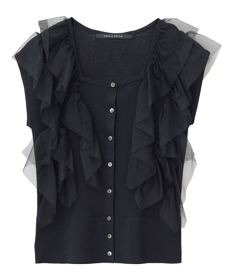 YECCA VECCA「チュールラッフルノースリーブカーディガン」|カーディガン|