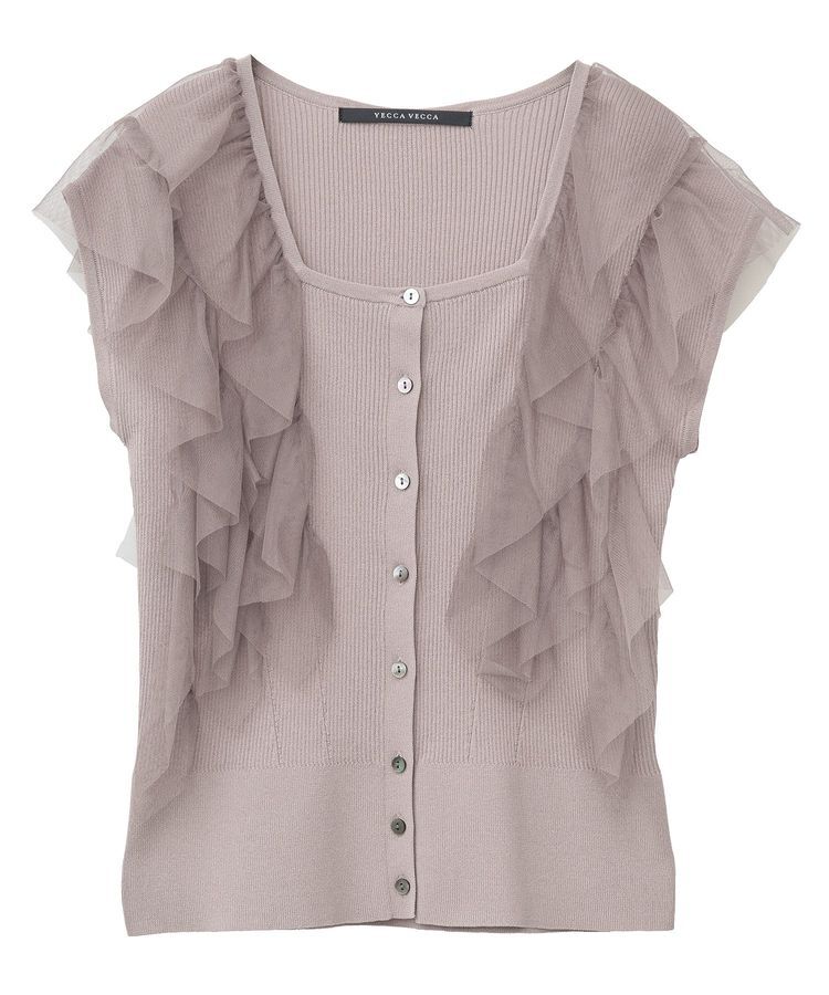 YECCA VECCA「チュールラッフルノースリーブカーディガン」|カーディガン|
