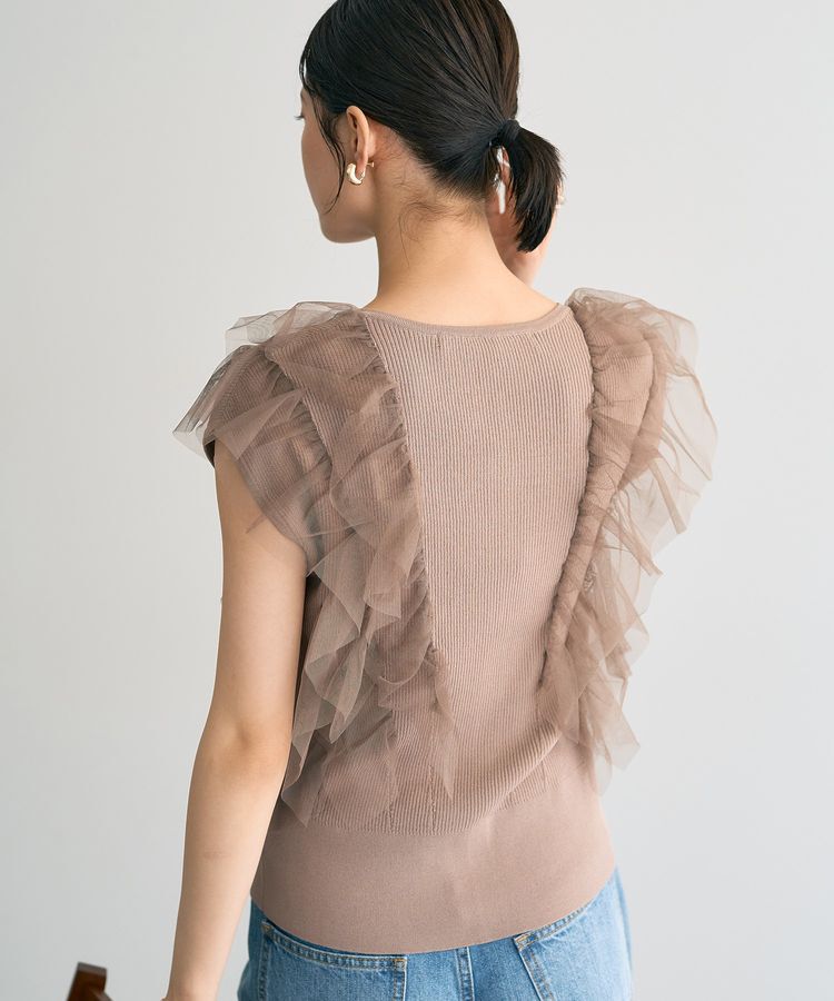 YECCA VECCA「チュールラッフルノースリーブカーディガン」|カーディガン|