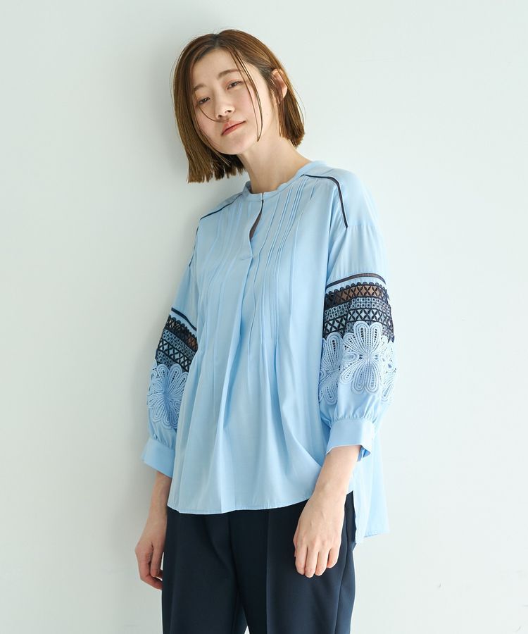 YECCA VECCA「レース切替スキッパーブラウス」|シャツ・ブラウス|