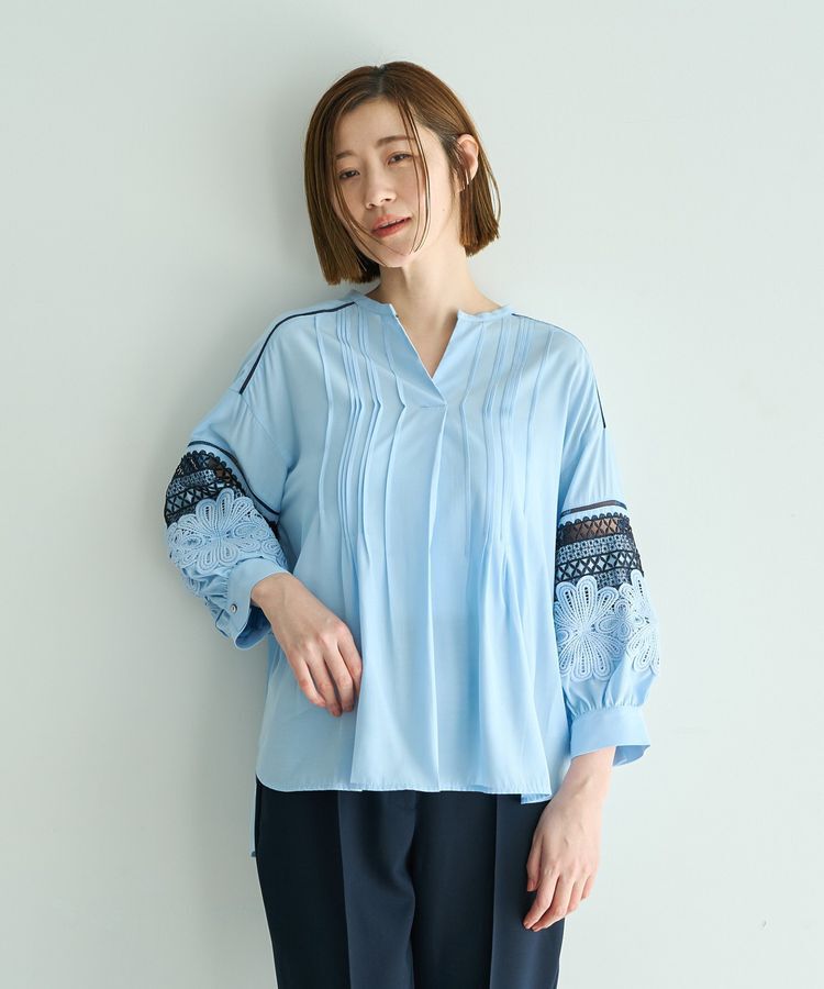 YECCA VECCA「レース切替スキッパーブラウス」|シャツ・ブラウス|