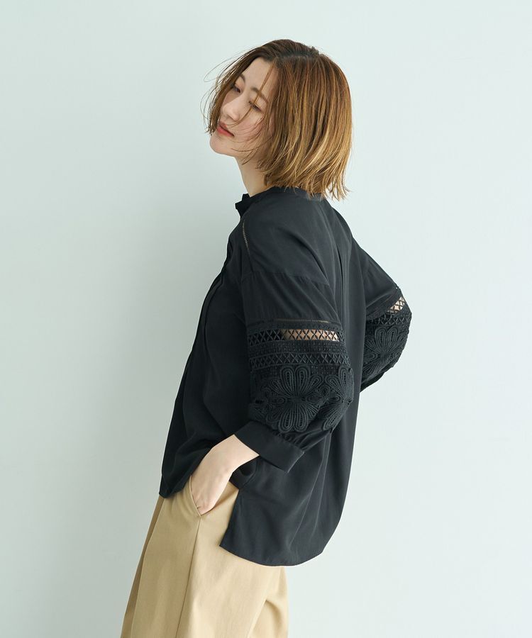 YECCA VECCA「レース切替スキッパーブラウス」|シャツ・ブラウス|
