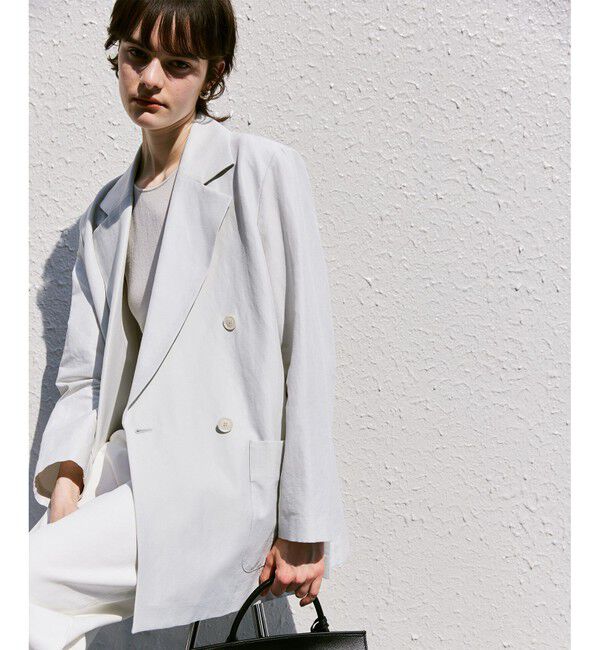 allureville「リネンスラブビックショルダージャケット」|テーラードジャケット|ライトグレー