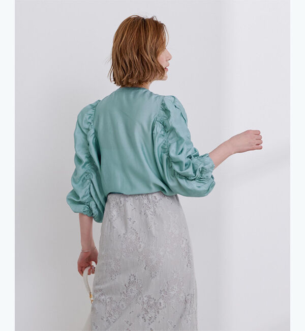 ur's「シャーリングデザインスリーブバンドカラーブラウス」|シャツ・ブラウス|