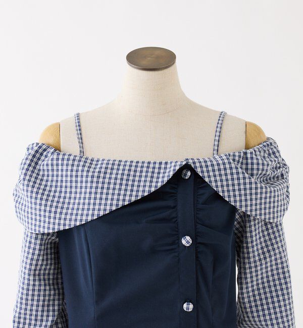  「バックレースアップ配色オフショルブラウス」|シャツ・ブラウス|