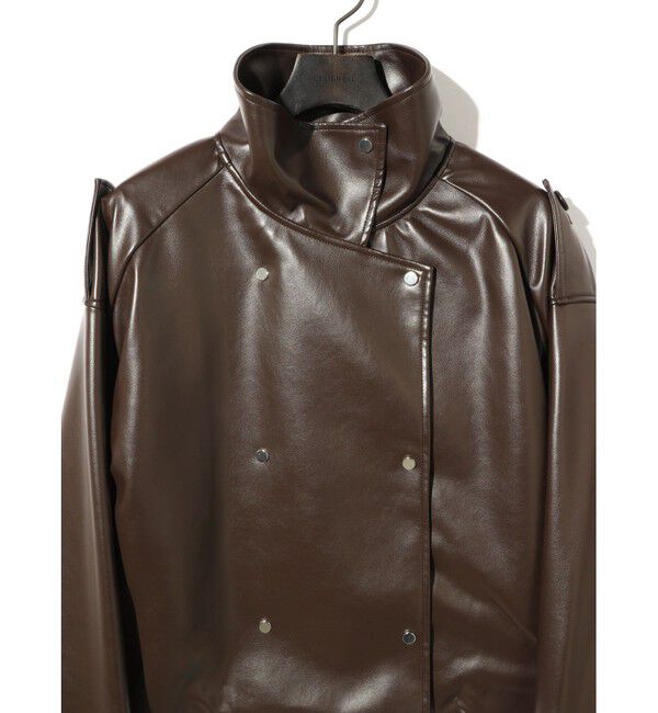 MIDIUMISOLID「MIDIUMISOLID for Ladies シンセティックレザーダブルトレンチジャケット」|ライダースジャケット|