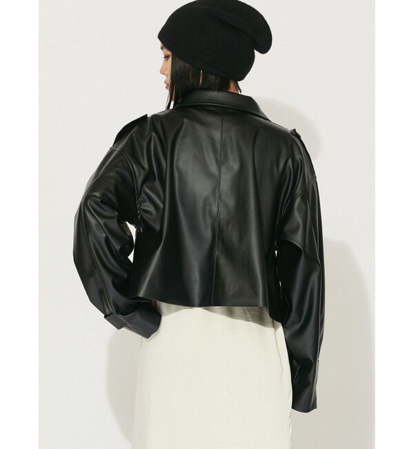 MIDIUMISOLID「MIDIUMISOLID for Ladies シンセティックレザーダブルトレンチジャケット」|ライダースジャケット|