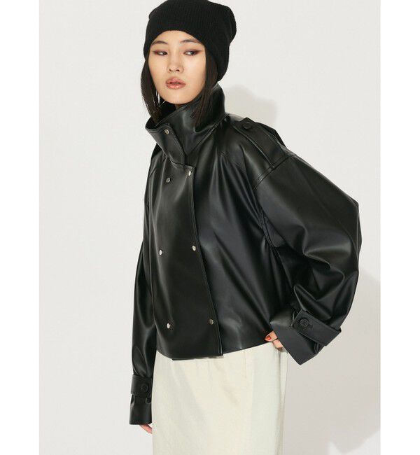 MIDIUMISOLID「MIDIUMISOLID for Ladies シンセティックレザーダブルトレンチジャケット」|ライダースジャケット|