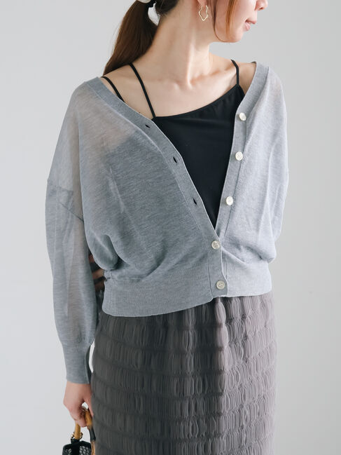 Te chichi「袖ボリュームシアーVネックカーディガン」|カーディガン|グレー