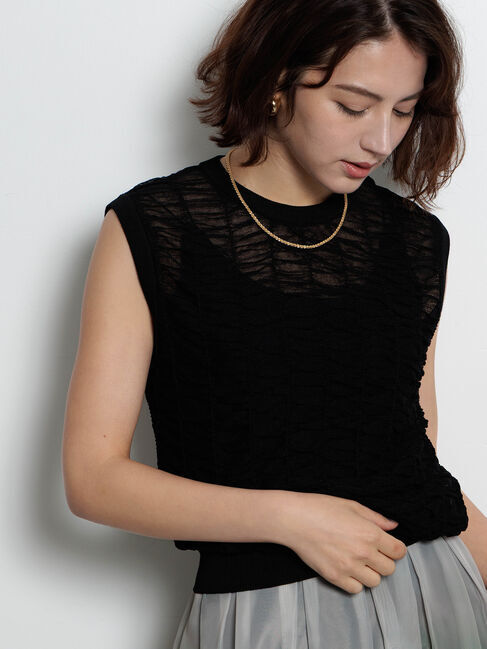 Te chichi「シアーシャーリングノースリーブニット」|ニット・セーター|ブラック