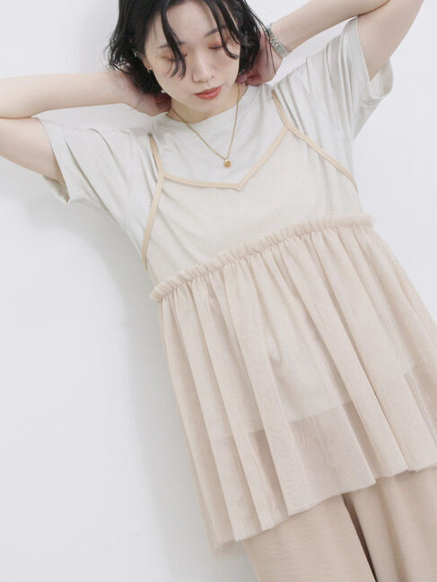 Samansa Mos2 blue「ラメチュールビスチェ」|シャツ・ブラウス|ベージュ