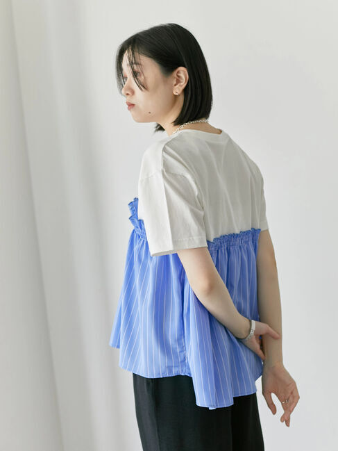 Samansa Mos2 blue「アソートドッキングプルオーバー」|Tシャツ・カットソー|サックスブルー