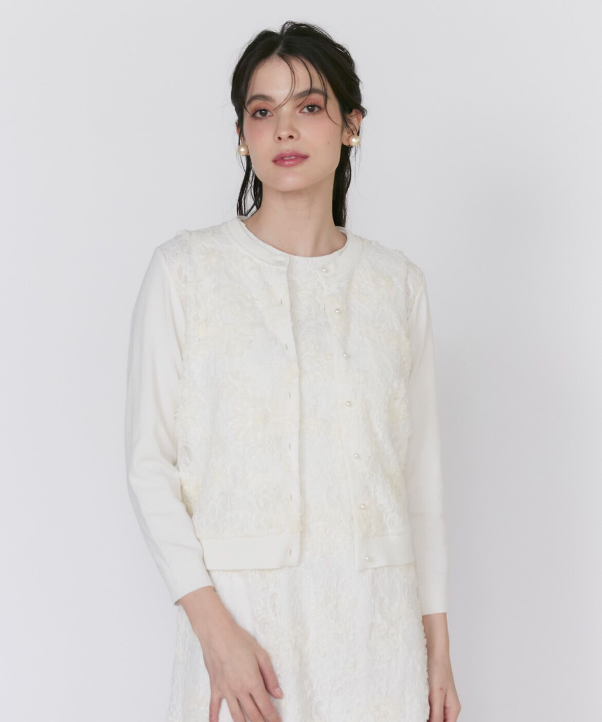 Maglie le cassetto「《大きいサイズ》3D刺繍レースカーディガン《Maglie White》」|カーディガン|