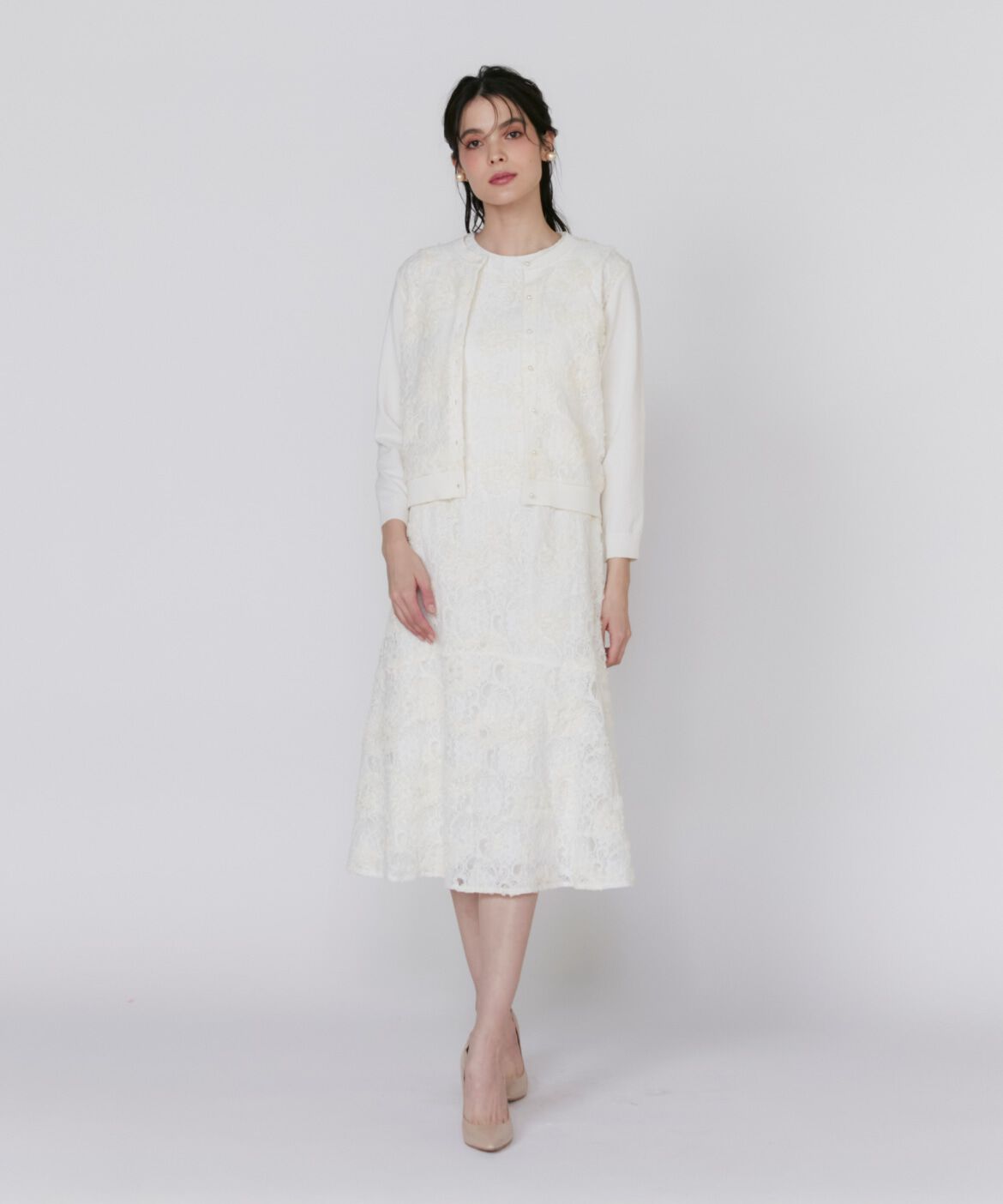 Maglie le cassetto「《大きいサイズ》3D刺繍レースカーディガン《Maglie White》」|カーディガン|