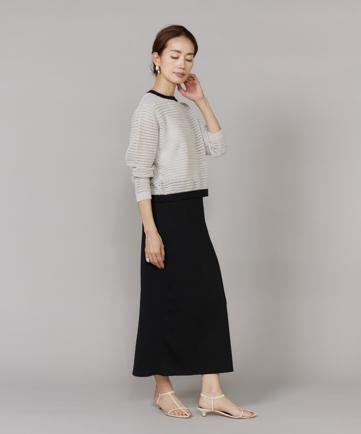 Le Souk「《大きいサイズ》透かし柄ボートネックプルオーバー」|ニット・セーター|