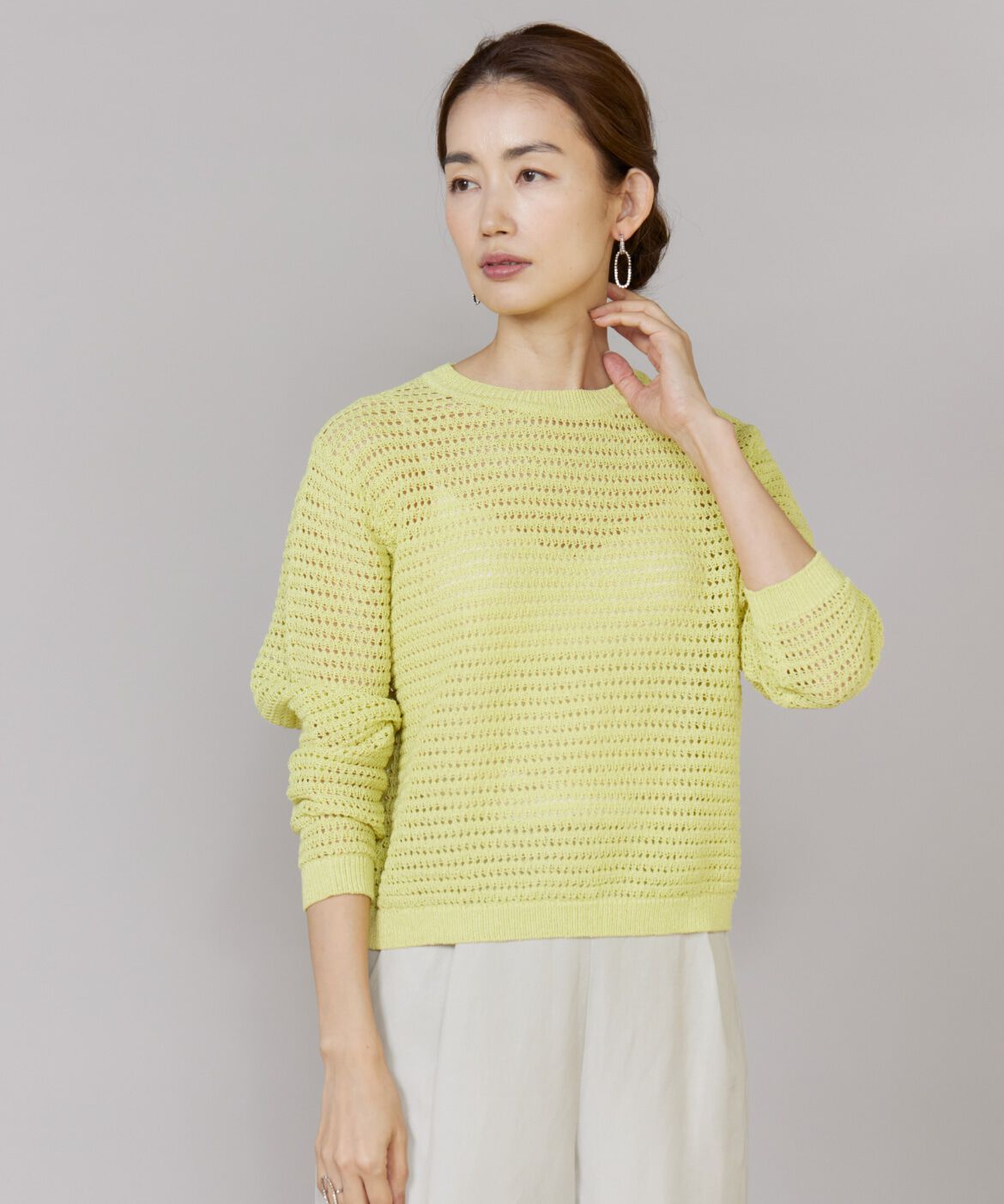 Le Souk「《大きいサイズ》透かし柄ボートネックプルオーバー」|ニット・セーター|イエロー