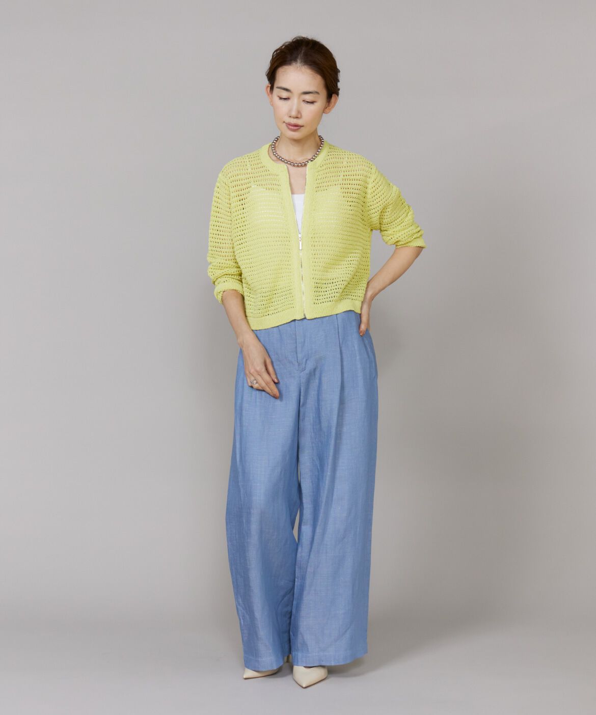 Le Souk「透かし柄ニットブルゾン」|カーディガン|