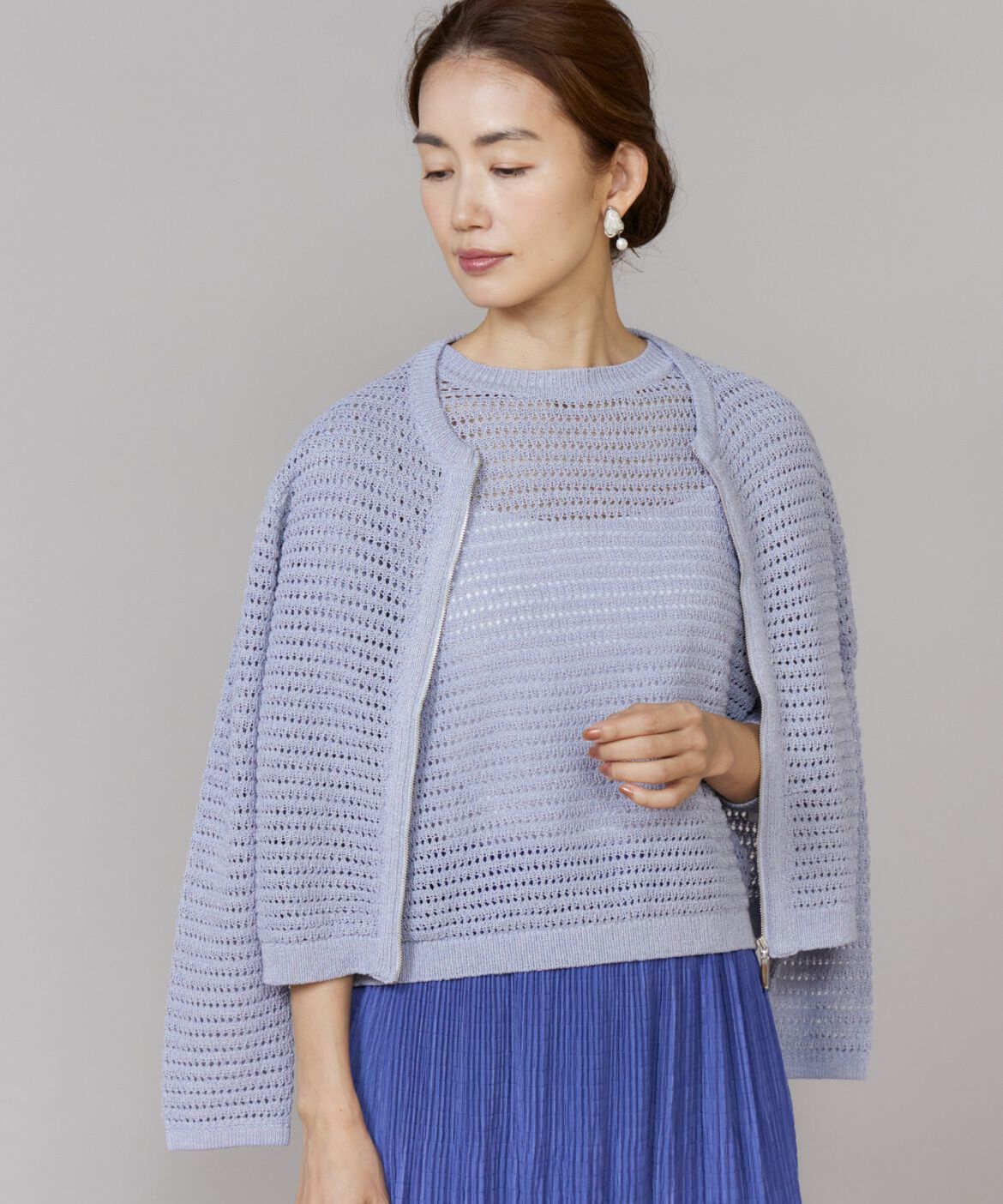 Le Souk「透かし柄ニットブルゾン」|カーディガン|ラベンダー7