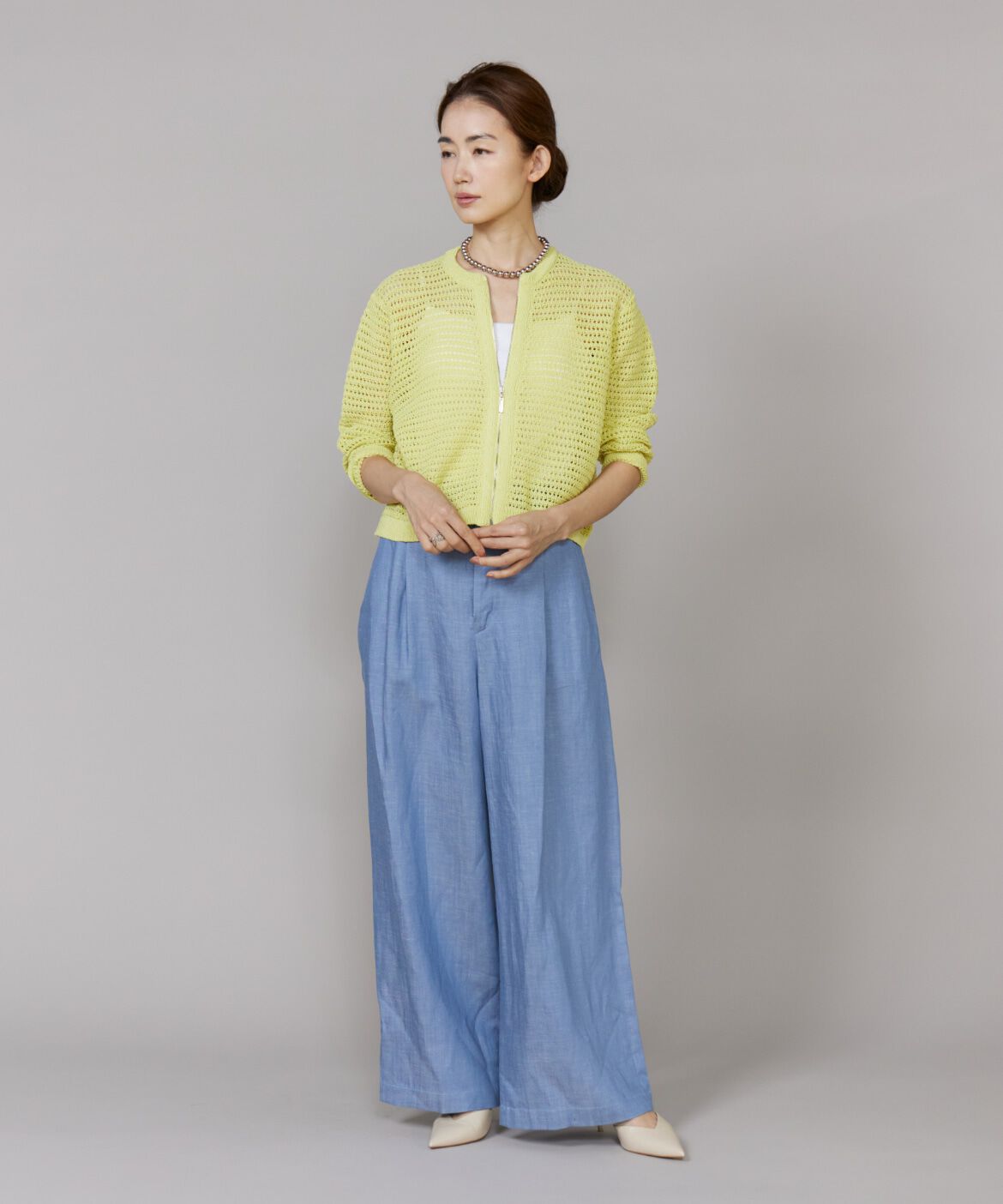 Le Souk「《大きいサイズ》透かし柄ニットブルゾン」|カーディガン|