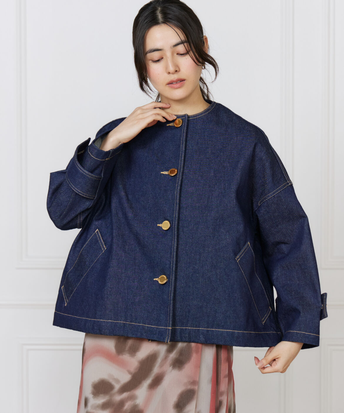 INED「ショートデニムジャケット MALTON NO COLLAR SHORT DENIM《Traditional Weatherwear》」|デニムジャケット|