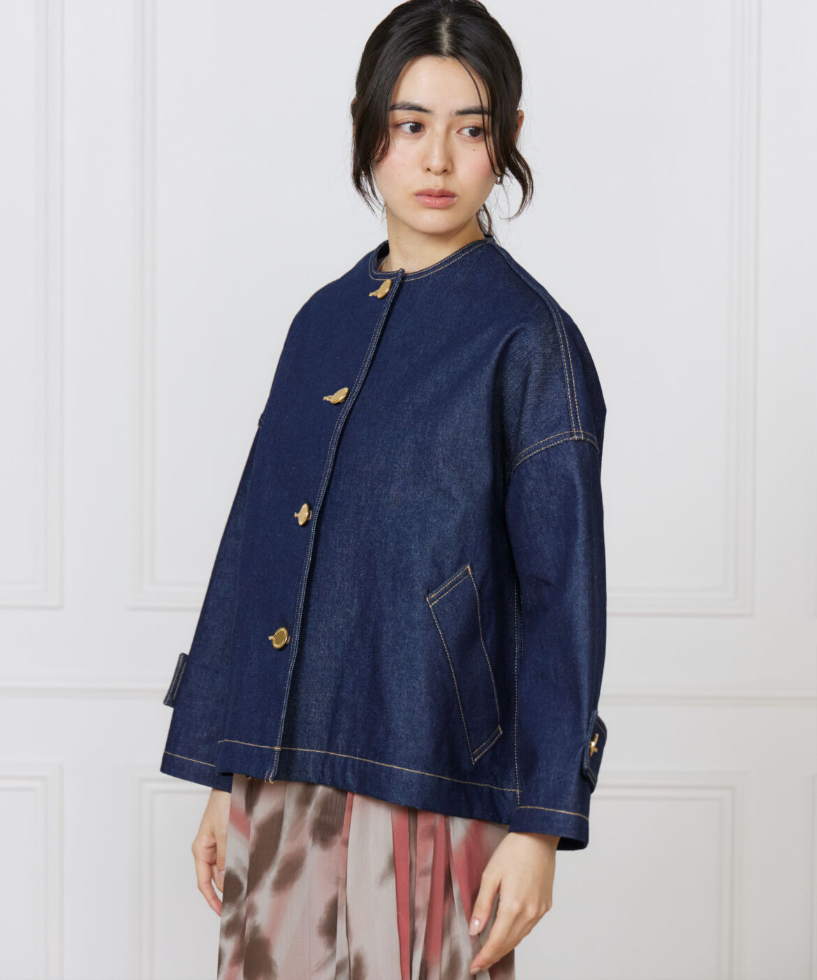 INED「ショートデニムジャケット MALTON NO COLLAR SHORT DENIM《Traditional Weatherwear》」|デニムジャケット|