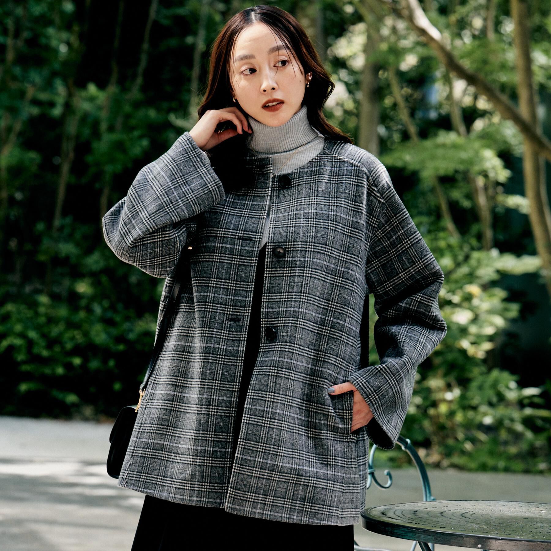 UNTITLED「【ミディ丈/軽やか】セミラグランリバー コート」|ノーカラーコート|