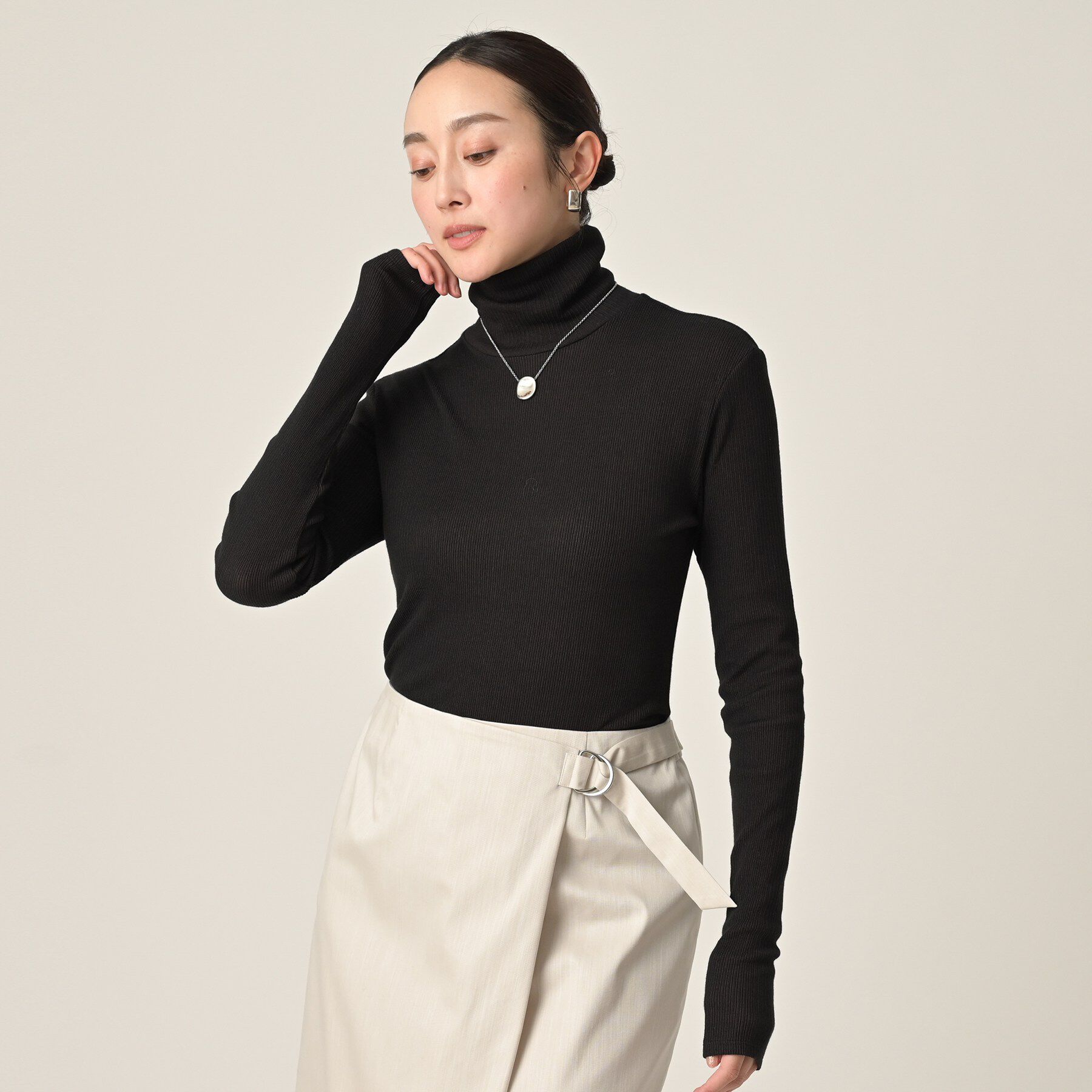 UNTITLED「【洗える/レイヤードインナー】ナチュラルテレコハイネックプルオーバー」|Tシャツ・カットソー|