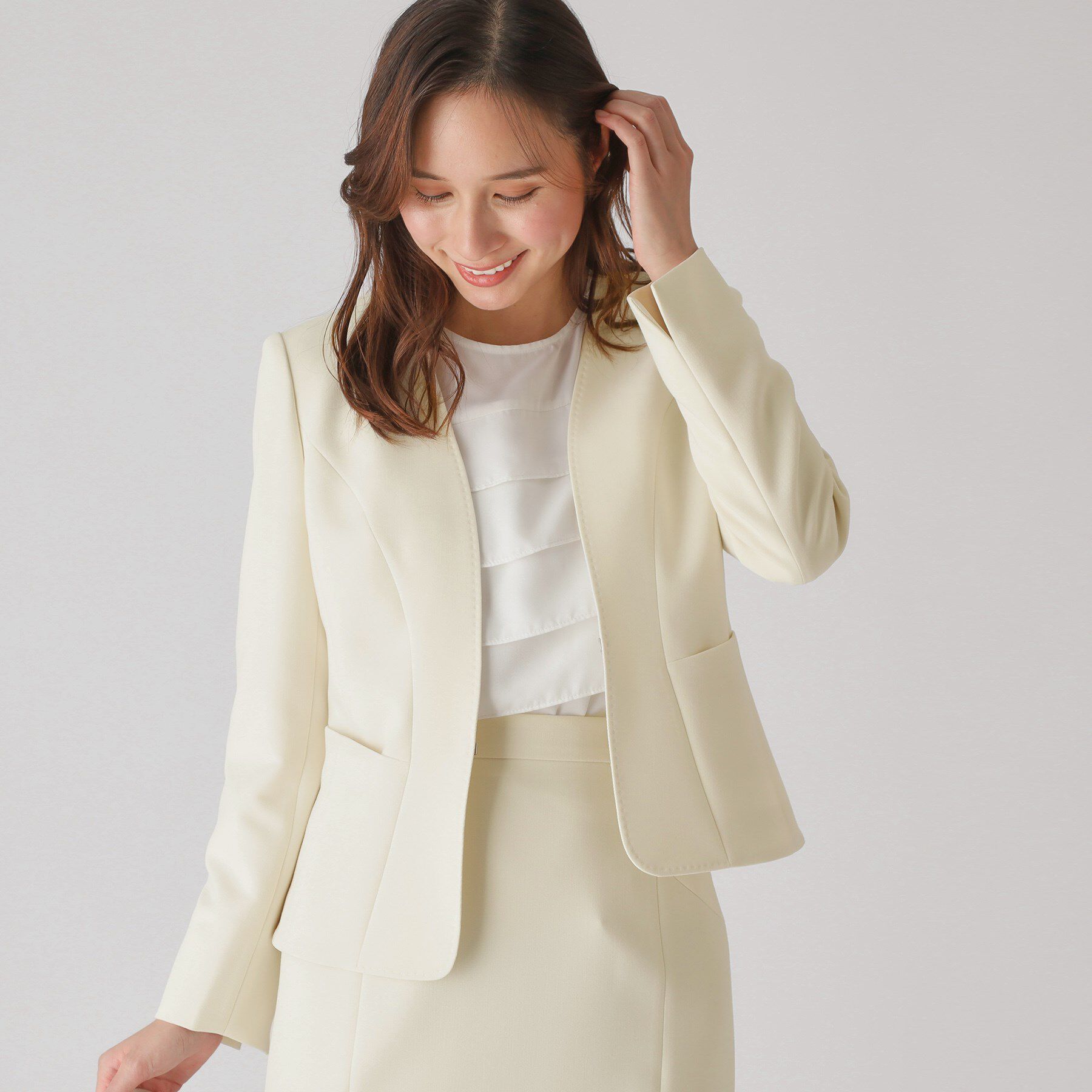 COUP DE CHANCE「【洗える／日本製】カラーレスジャケット」|ノーカラージャケット|エクリュ(050)