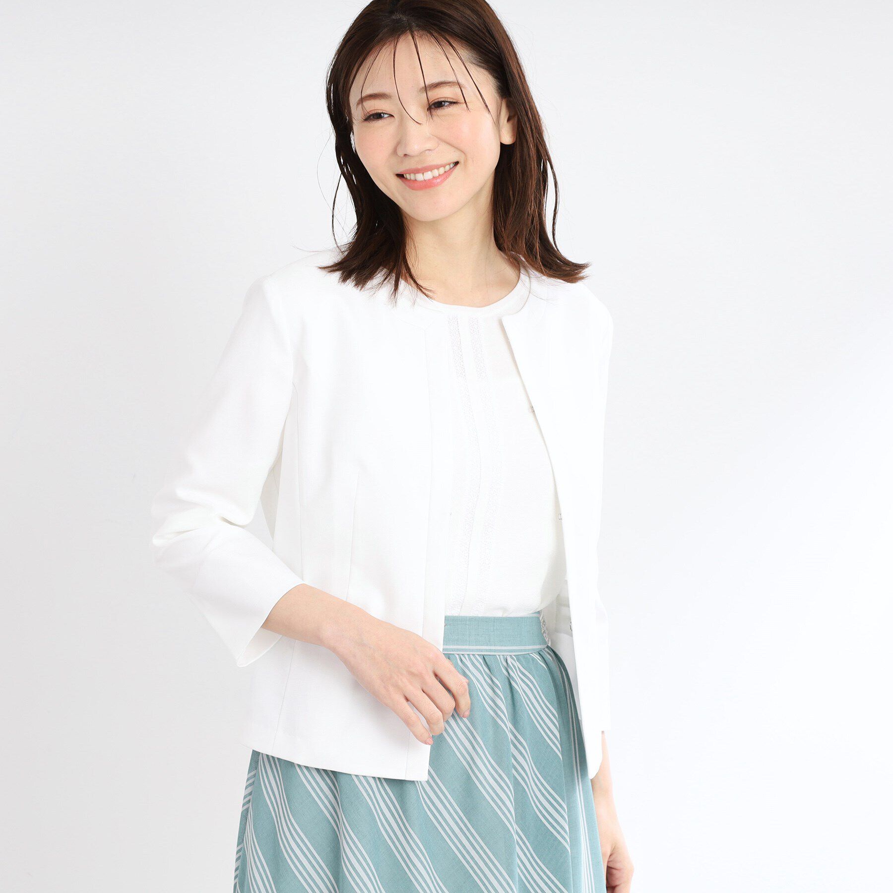 Reflect「【夏SALE／UVカット／接触冷感／洗える／セットアップ可】ドライタッチジャケット」|ノーカラージャケット|オフホワイト(003