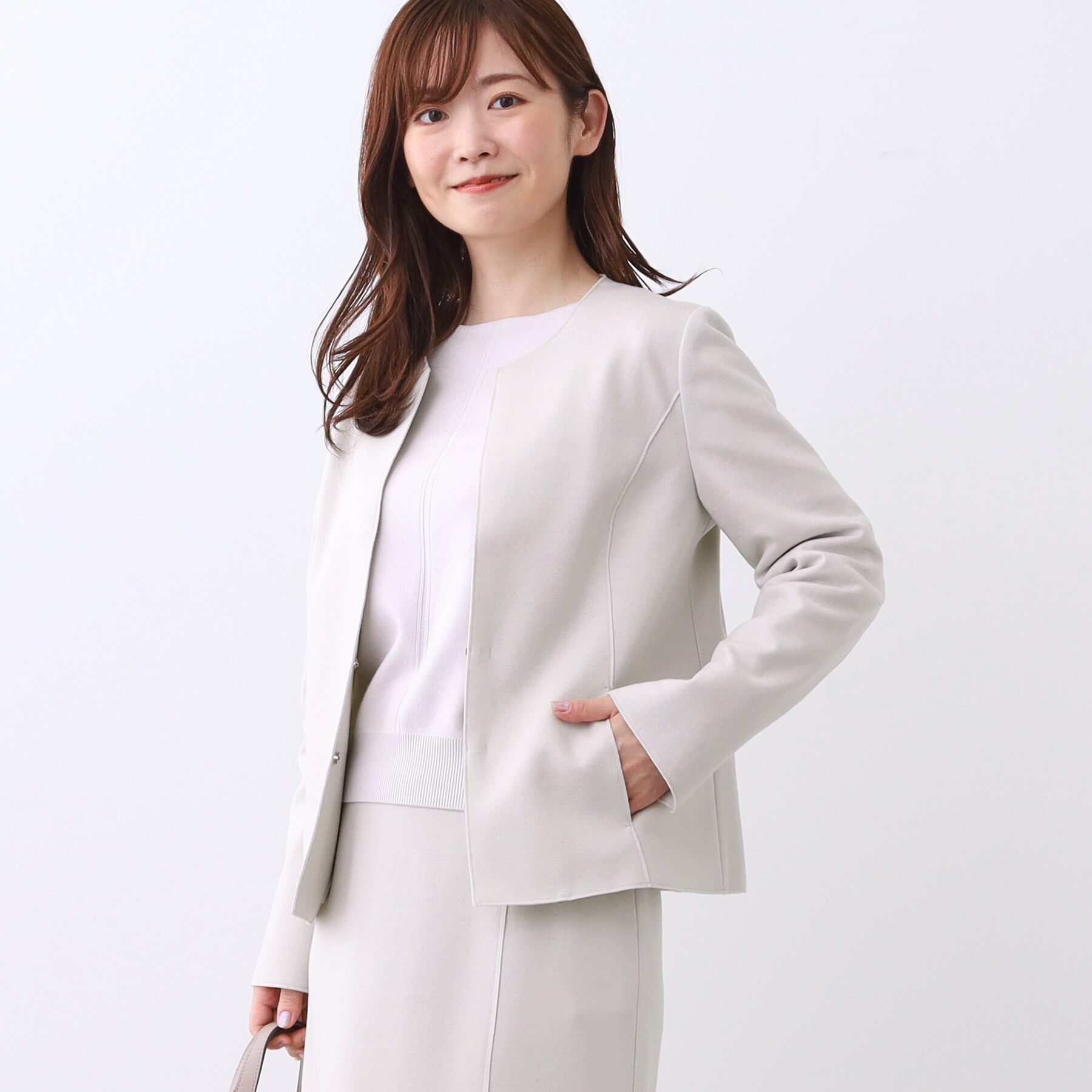 Reflect「【ライトアウター／通勤におすすめ◎／セットアップ可／すっきりシルエット】キレイめジャージジャケット」|ノーカラージャケット|
