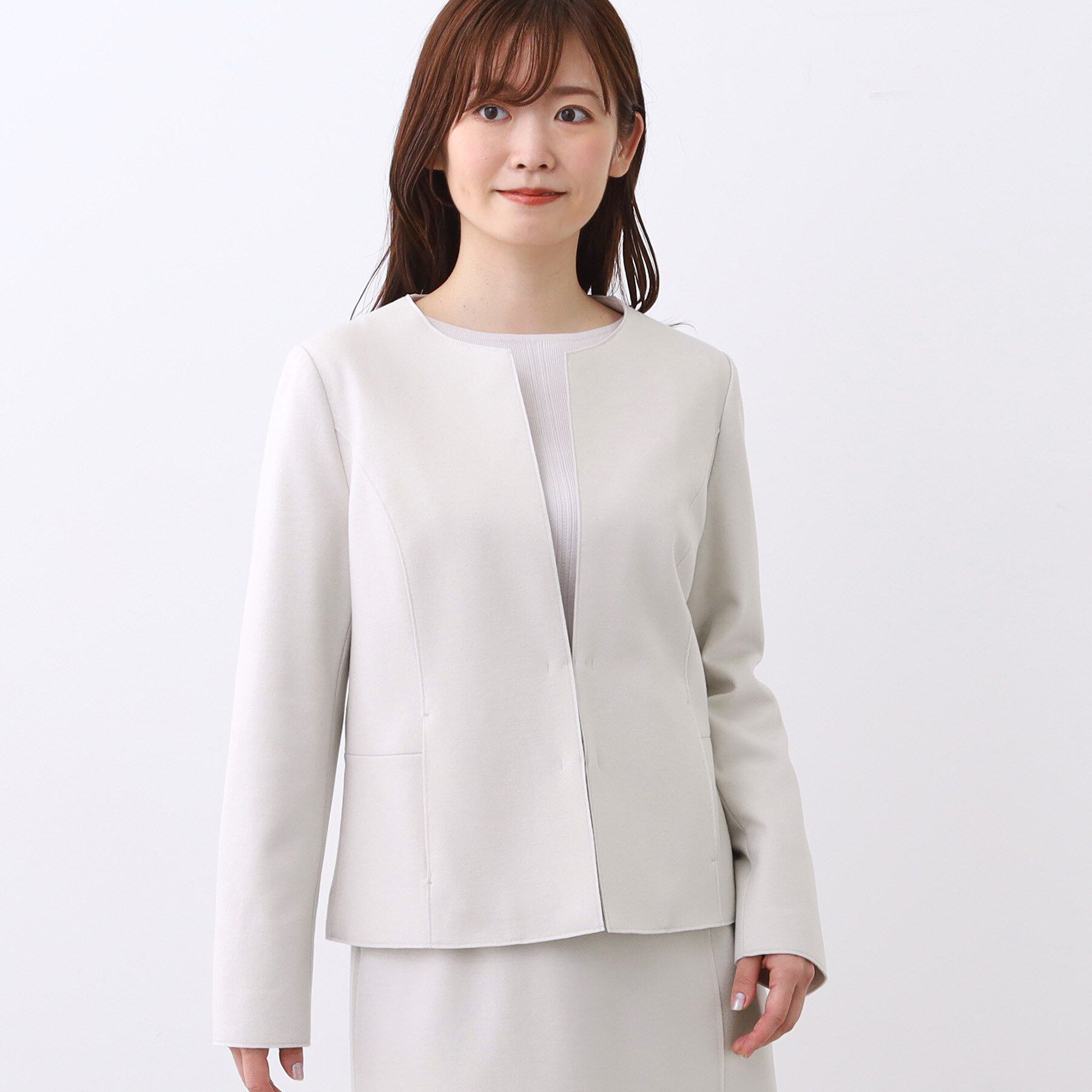 Reflect「【ライトアウター／通勤におすすめ◎／セットアップ可／すっきりシルエット】キレイめジャージジャケット」|ノーカラージャケット|