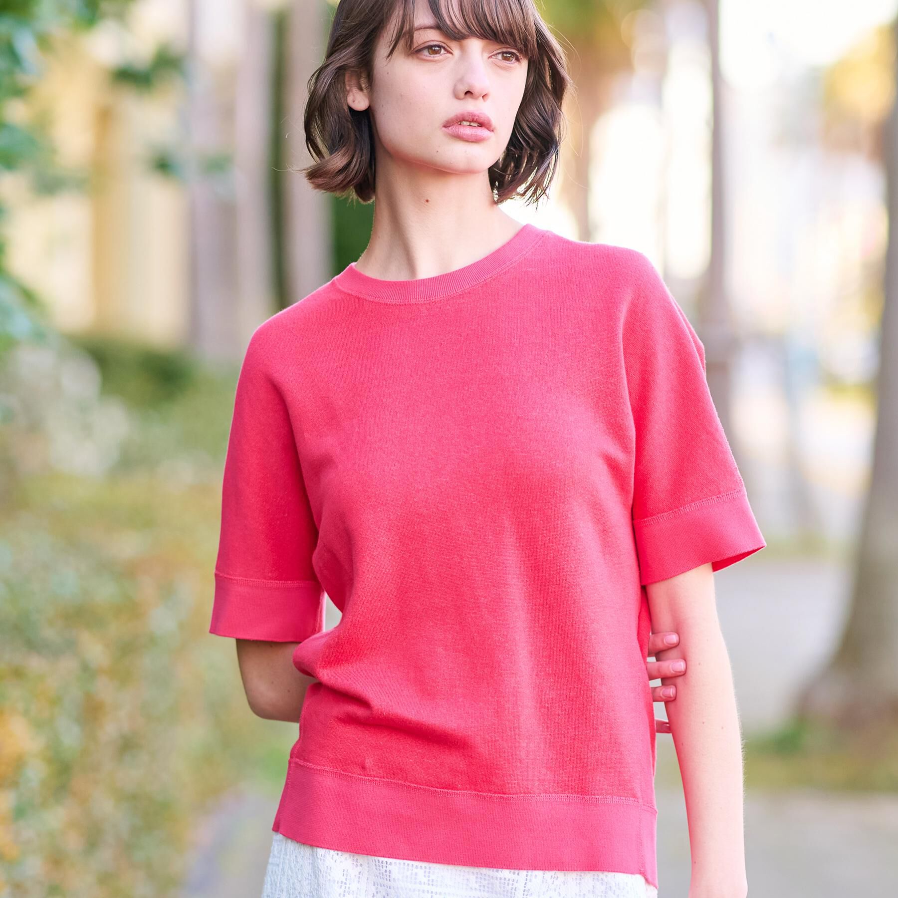 DRESSTERIOR「【毎年人気！／洗える】リネン裏毛ハーフスリーブプルオーバー」|Tシャツ・カットソー|ピンク(073)