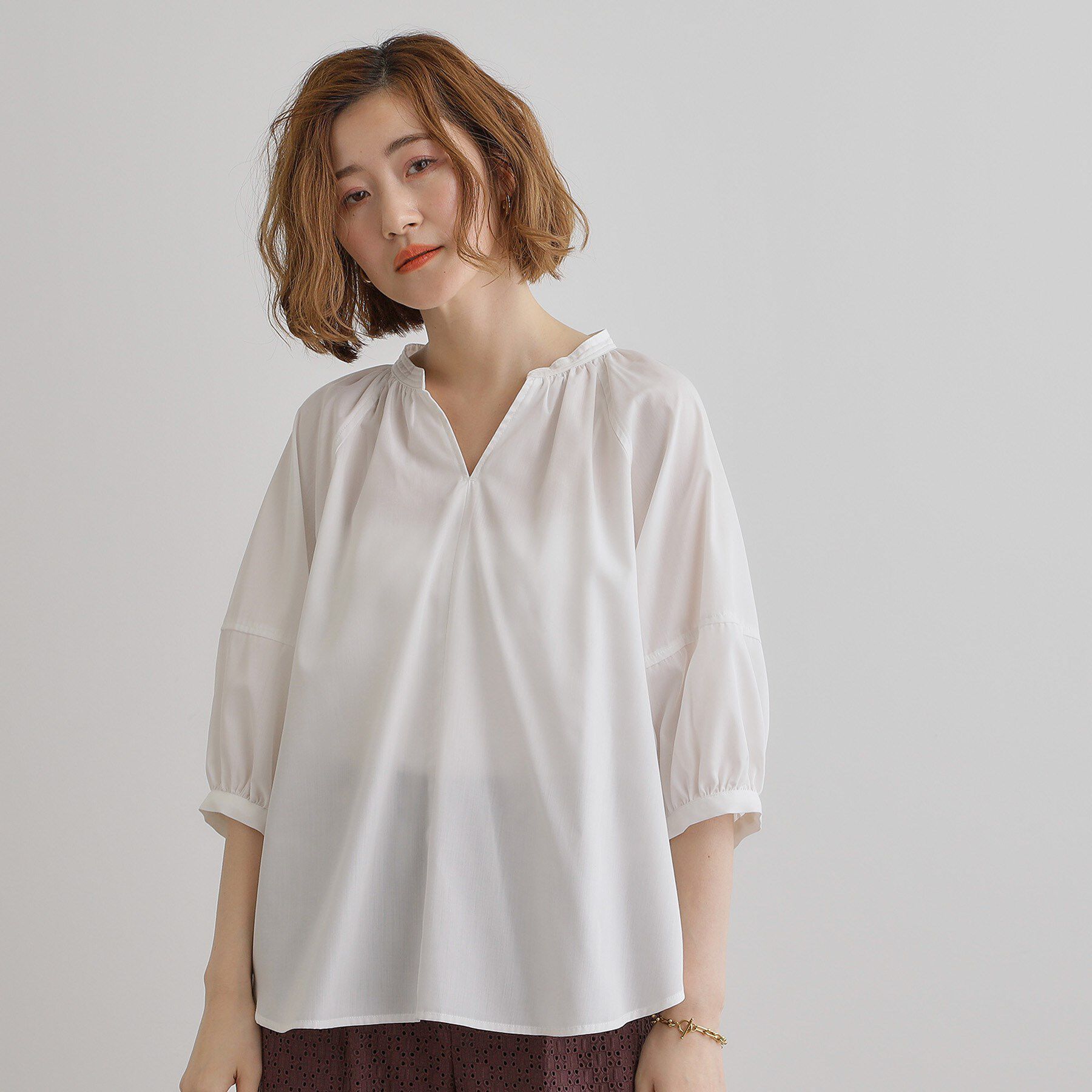 grove「【夏に嬉しい機能付き】ランタンスリーブシャツブラウス」|シャツ・ブラウス|