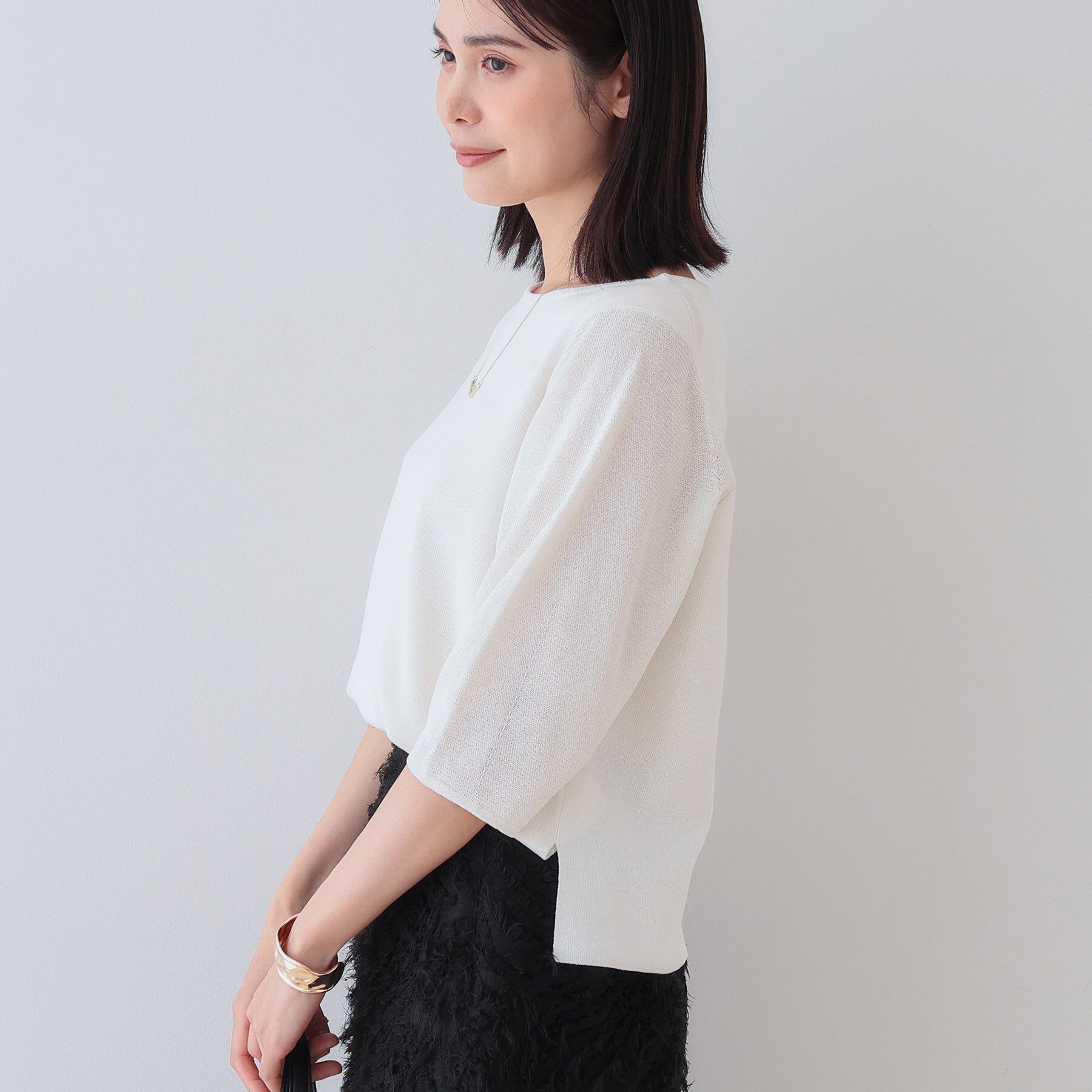 INDIVI「【洗える／和紙混素材／SETUP可能】バルーンスリーブニット」|ニット・セーター|