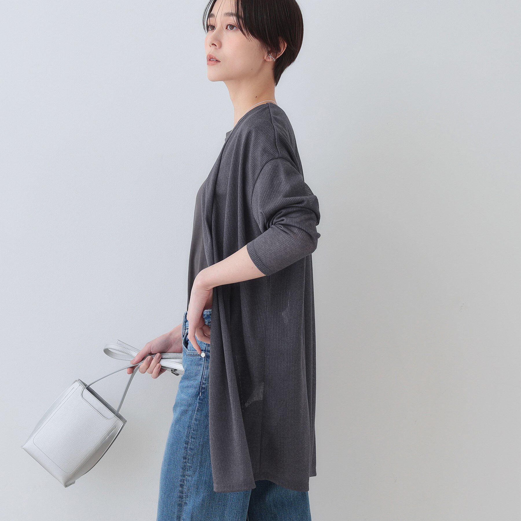 INDIVI「【洗える／シアーストライプ】ロング丈着流しカーディガン」|カーディガン|