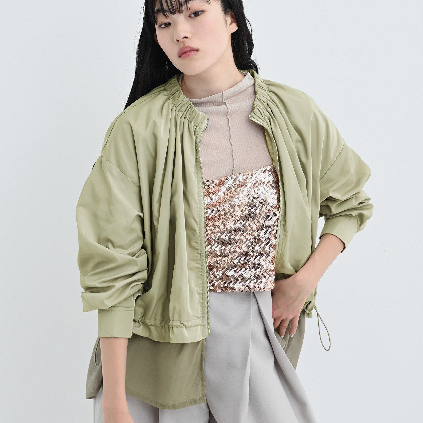 GALLEST「ドロストライトブルゾン」|ブルゾン・スタジャン|ライトグリーン(02