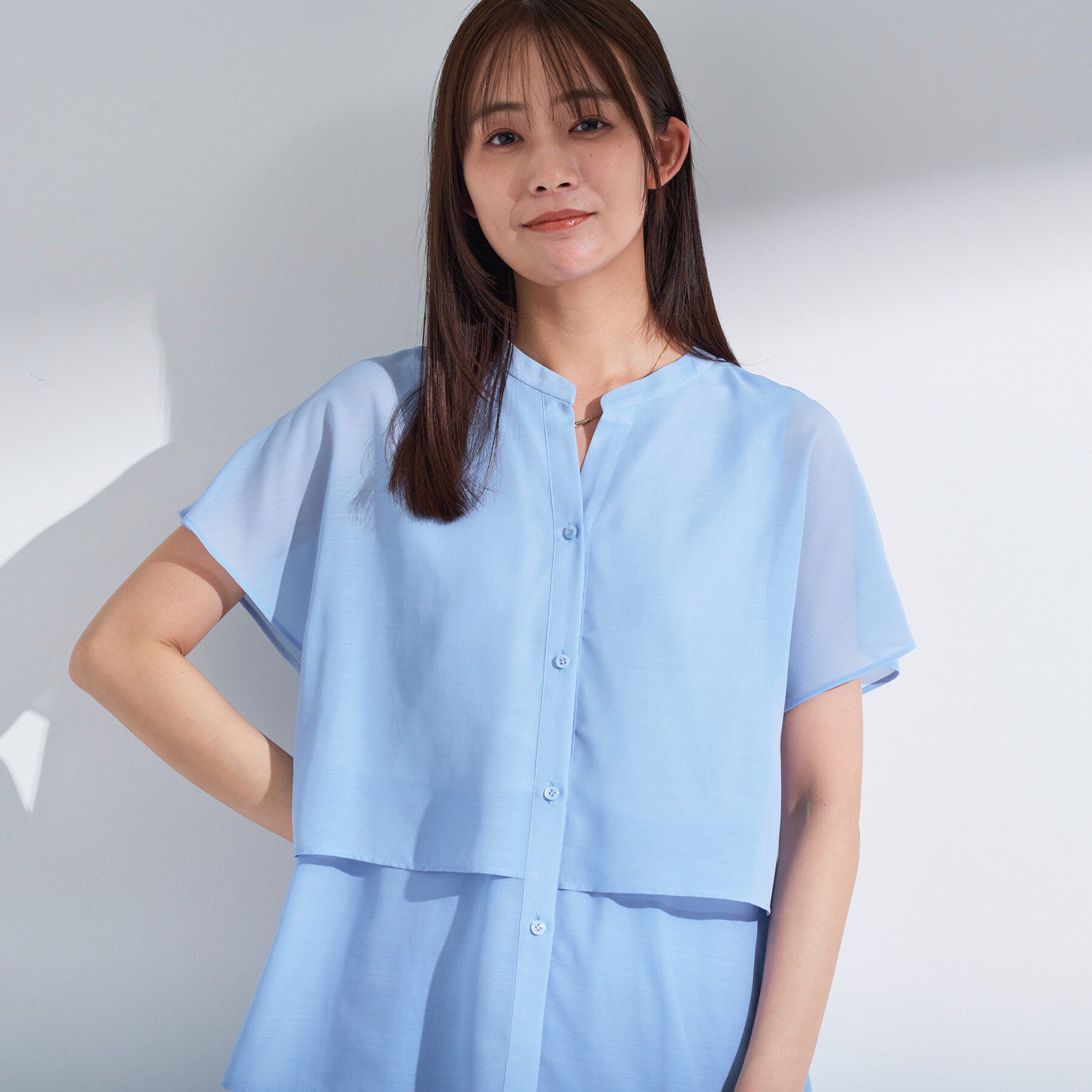 INDIVI「新色登場！【洗える／エアリー】ティアードブラウス」|シャツ・ブラウス|ブルー(091)