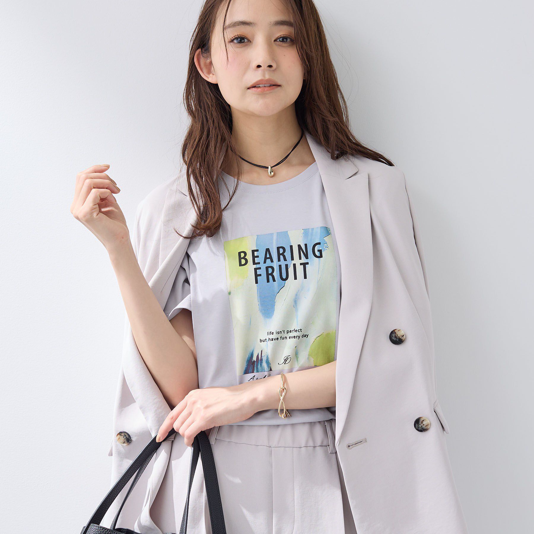 INDIVI「【UVケア／選べるグラフィック】スムースジャージTシャツ」|Tシャツ・カットソー|ライトグレー(111